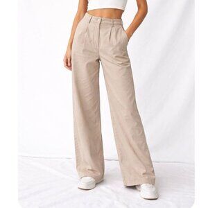 ASOS dress pants khaki wide leg high rise pockets elastic waist SZ 6-small flaw